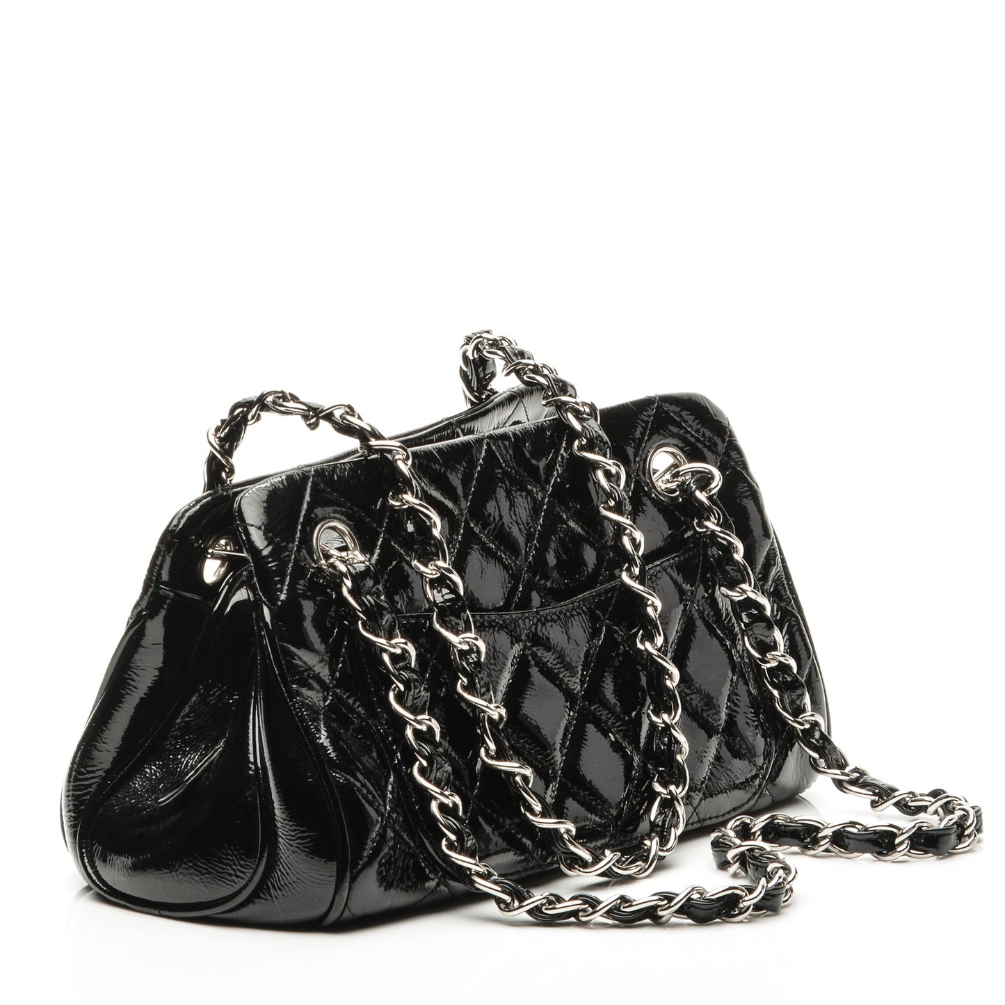 Patent Quilted Tote Black