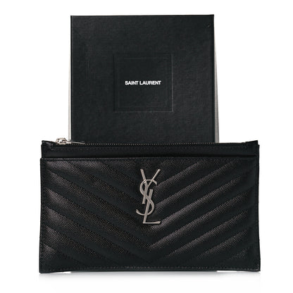 Saint Laurent Grain De Poudre Chevron Monogram Bill Pouch Black 10 of 10