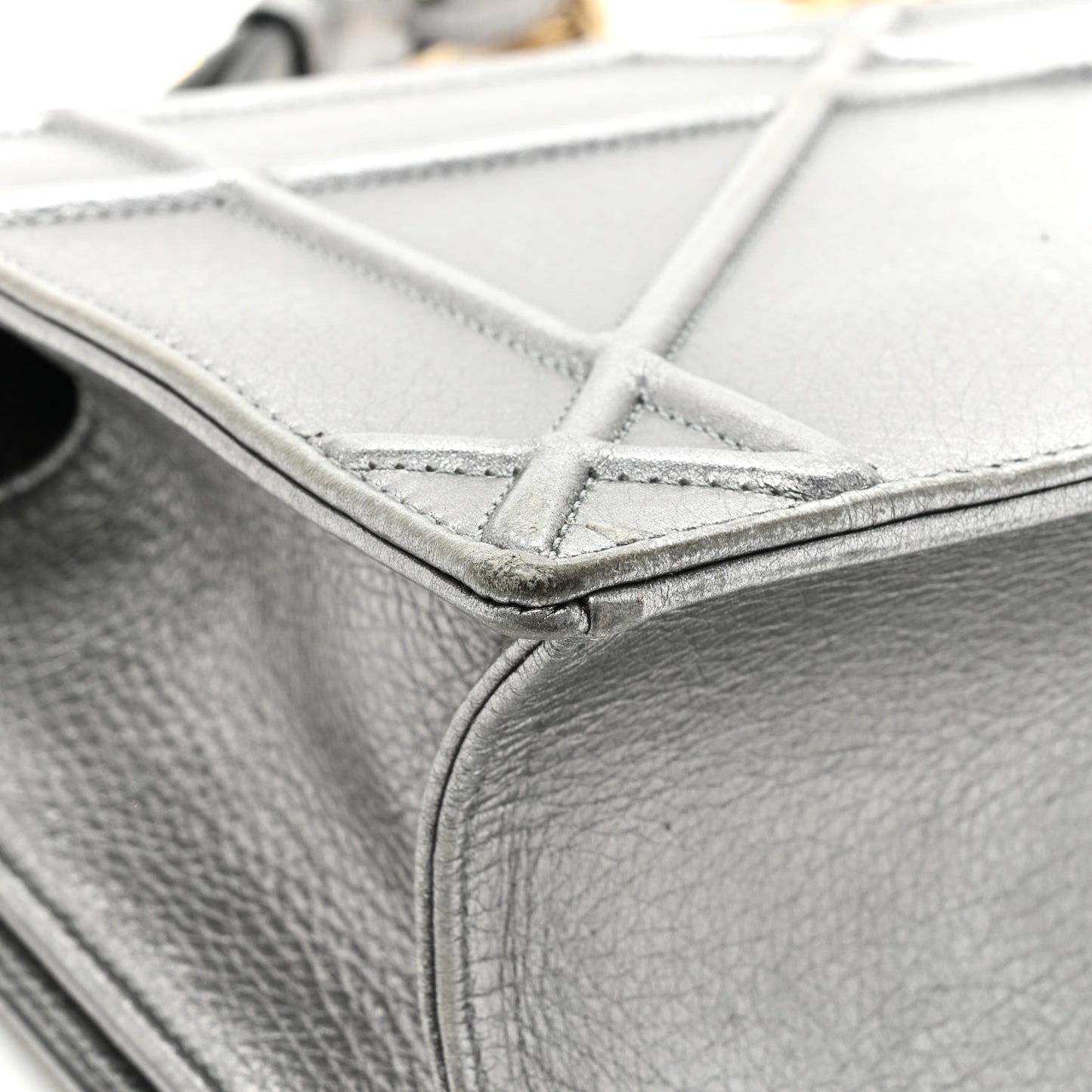 Metallic Grained Calfskin Medium Diorama Flap Bag Steel