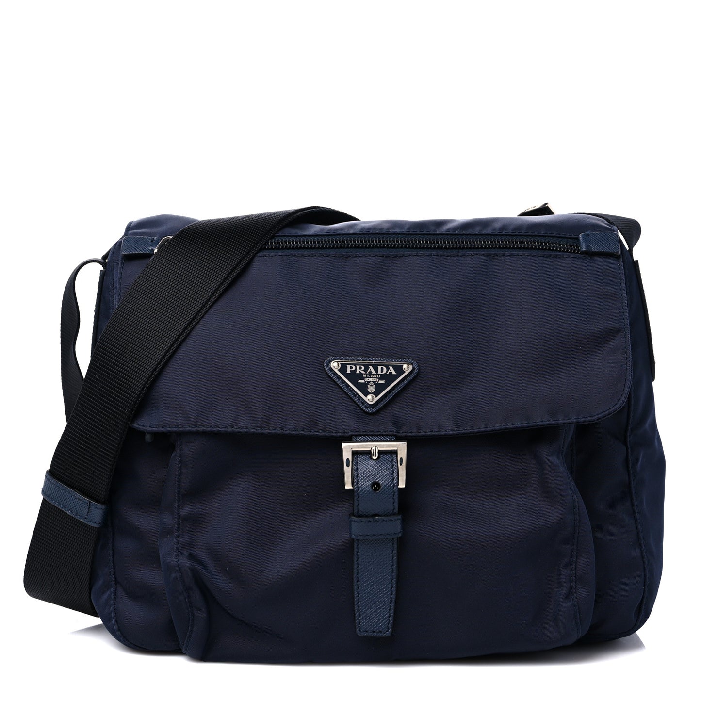 Nylon Vela Saffiano Single Buckle Messenger Shoulder Bag Blue Black