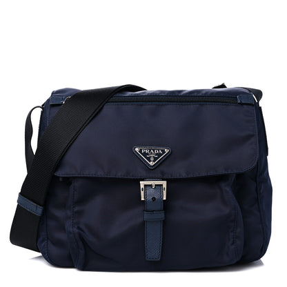 Prada Nylon Vela Saffiano Single Buckle Messenger Shoulder Bag Blue Black 1 of 8