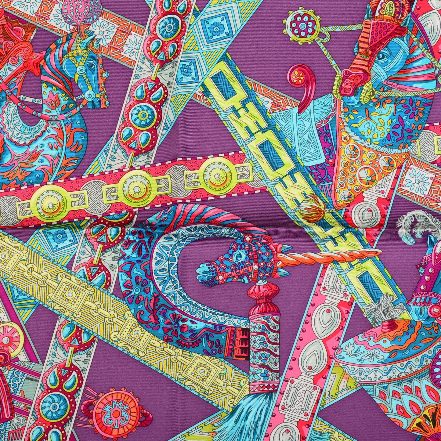 Silk Le Songe De La Licorne Scarf 90 Bleu Klein Parme Turquoise