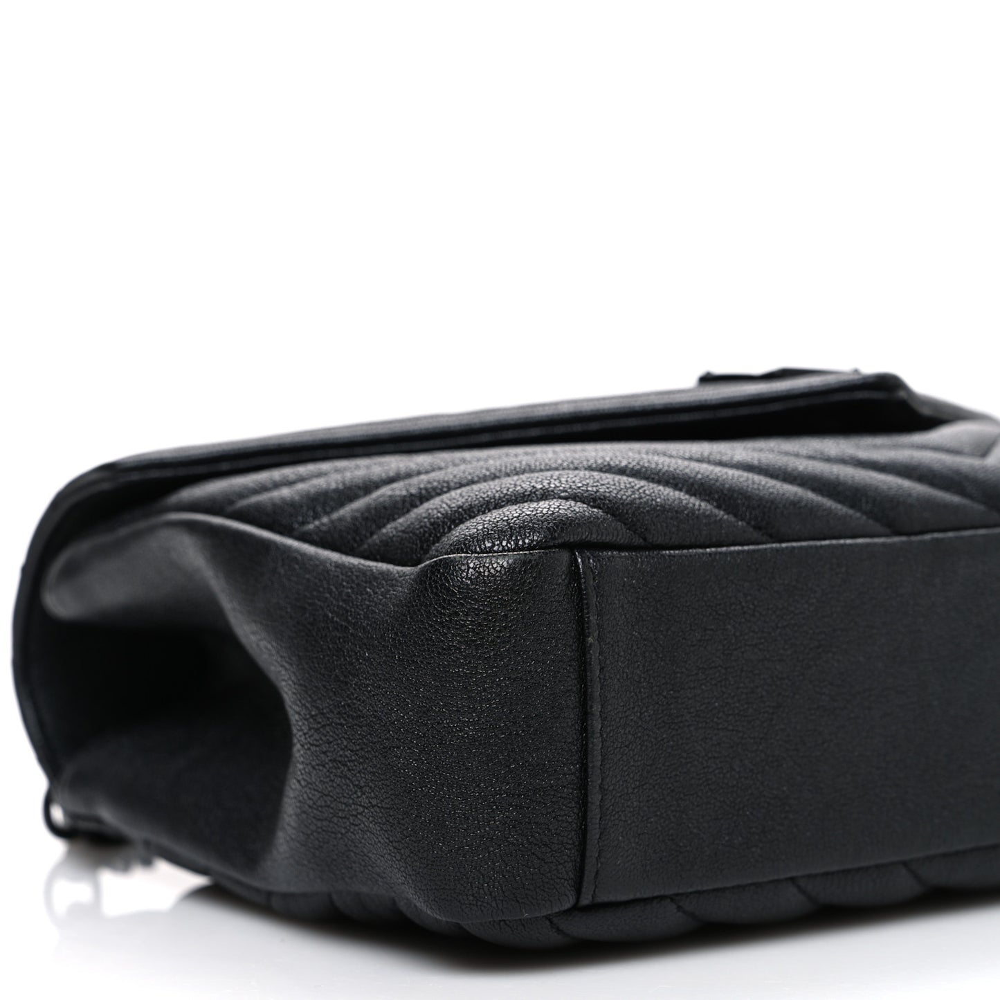 Sheepskin Matelasse Chevron Monogram Monochrome Medium College Bag Black