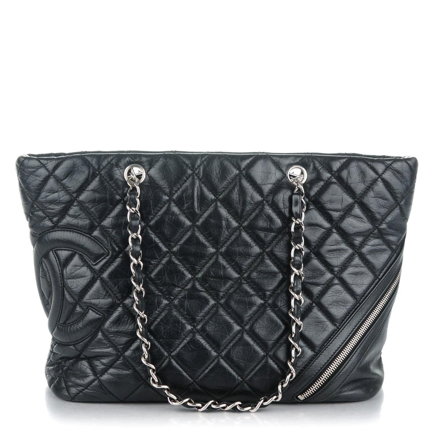 Aged Calfskin Quilted Large Cotton Club Tote Black