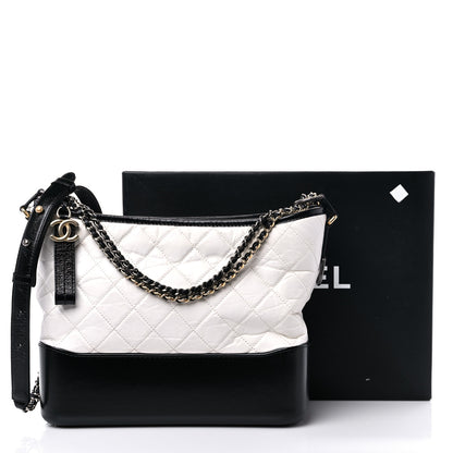Chanel Aged Calfskin Quilted Medium Gabrielle Hobo Black White 11 of 11