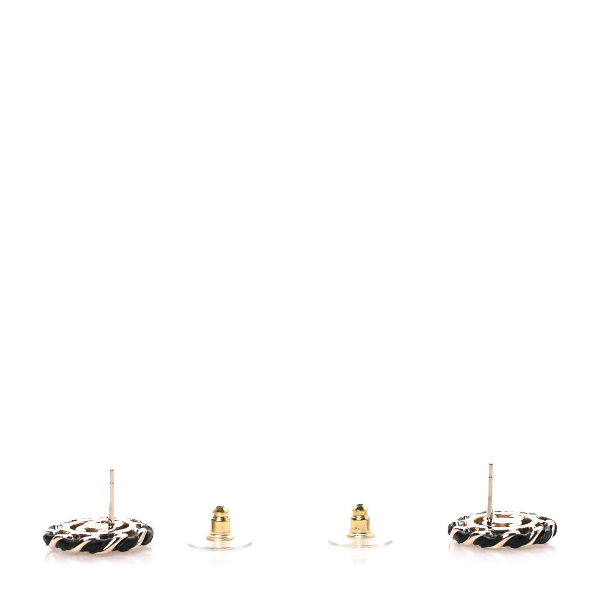 Crystal Lambskin Chain CC Stud Earrings Black Gold
