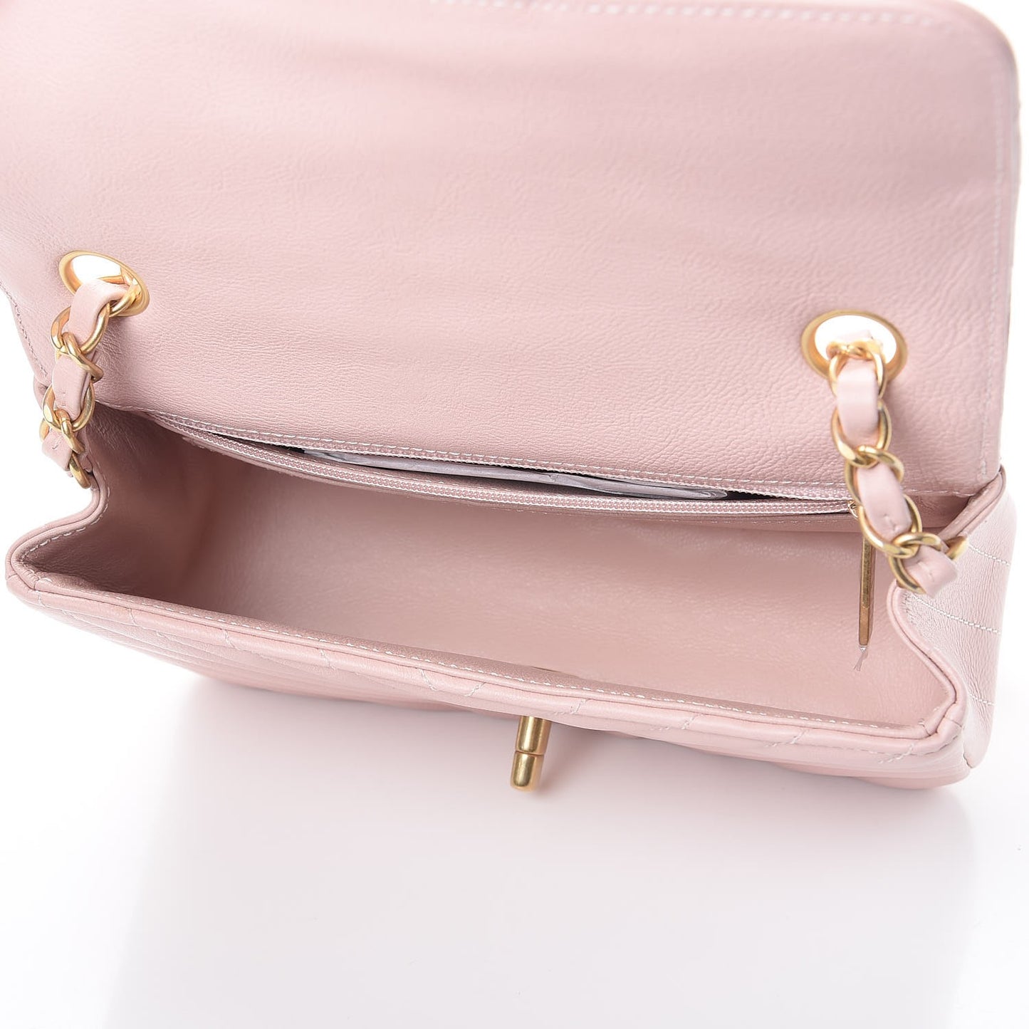 Calfskin Chevron Quilted Mini Rectangular Flap Light Pink
