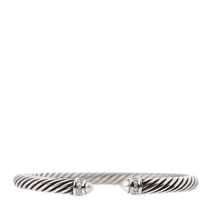 David Yurman Sterling Silver Diamond Pearl 5mm Cable Classics Bracelet 1 of 4
