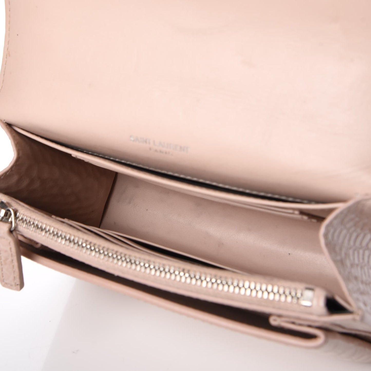 Calfskin Crocodile Embossed Monogram Sunset Chain Wallet Soft Nude