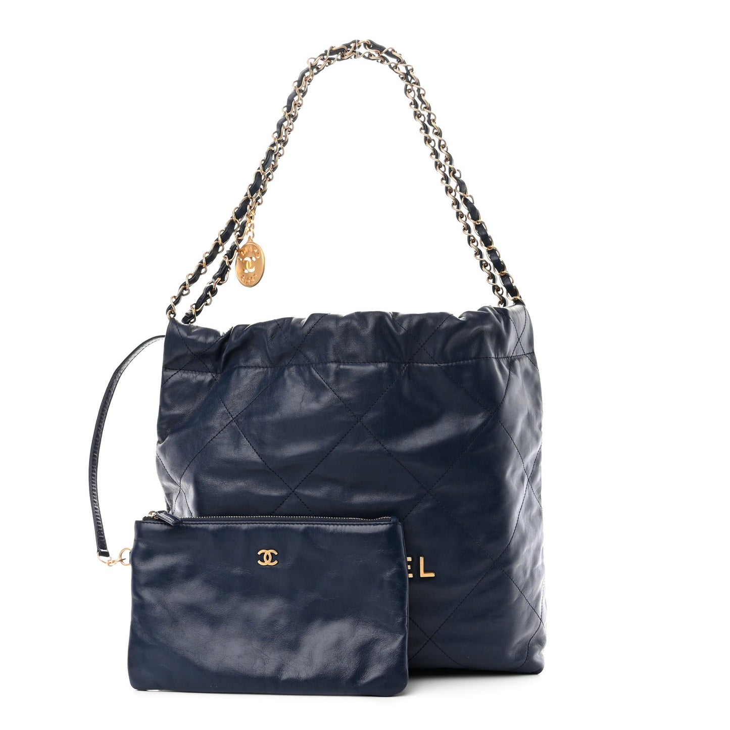 Shiny Calfskin Quilted Small Chanel 22 Navy