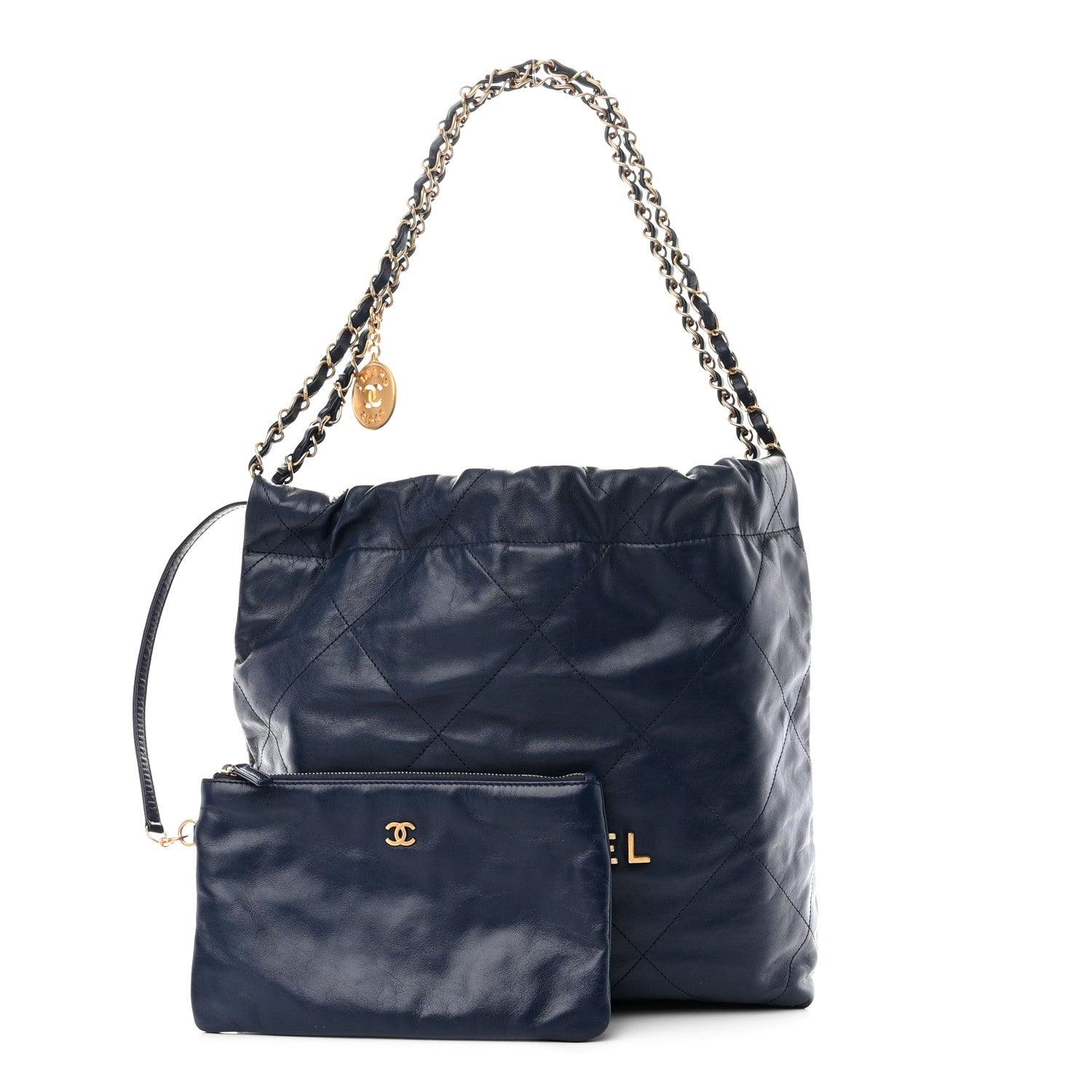Chanel Shiny Calfskin Quilted Small Chanel 22 Navy 3 of 10