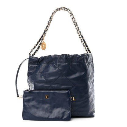 Chanel Shiny Calfskin Quilted Small Chanel 22 Navy 3 of 10