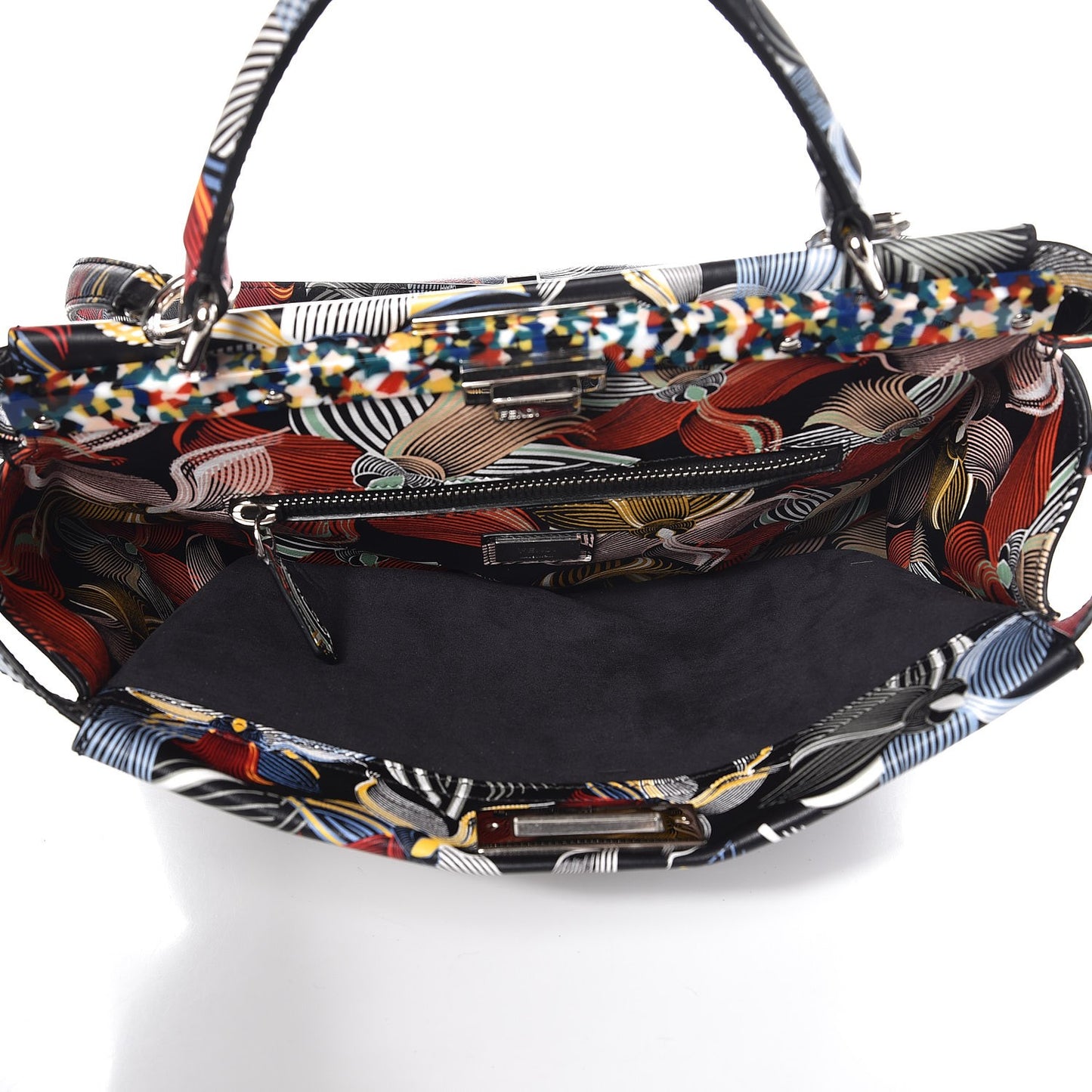 Calfskin Orchid Large Peekaboo Iconic Satchel Black Multicolor