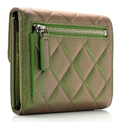 Chanel Iridescent Lambskin Quilted Small Compact Wallet Green 3 of 13