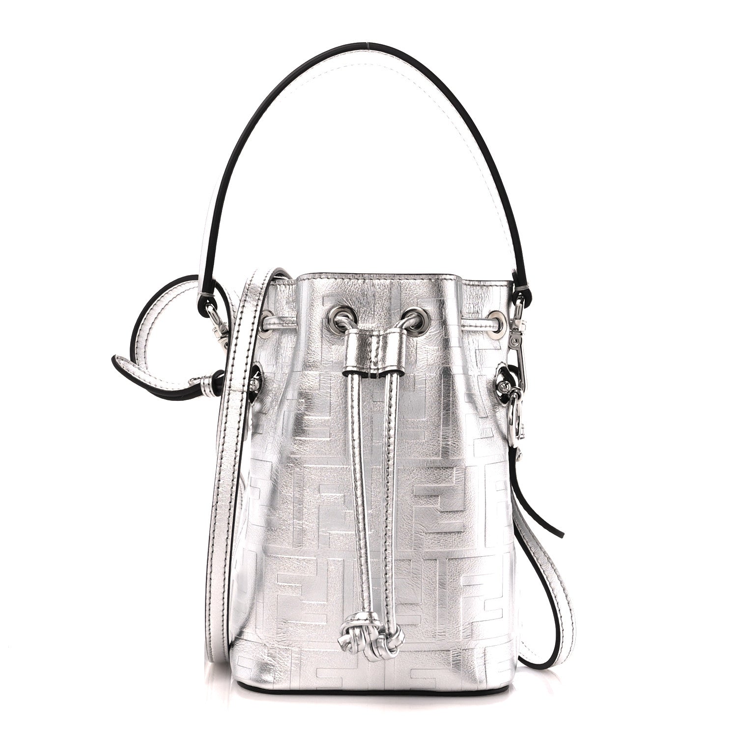 Fendi Metallic Vitello Liberty F is Fendi FF 1974 Embossed Mini Mon Tresor Bucket Bag Argento 1 of 12
