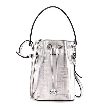 Fendi Metallic Vitello Liberty F is Fendi FF 1974 Embossed Mini Mon Tresor Bucket Bag Argento 1 of 12