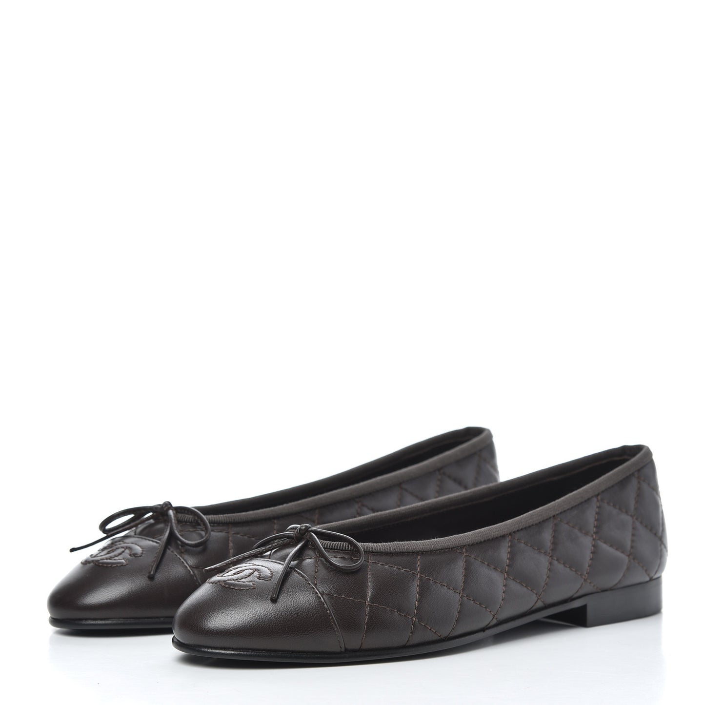 Lambskin Quilted Cap Toe Ballerina Flats 36.5 Dark Brown