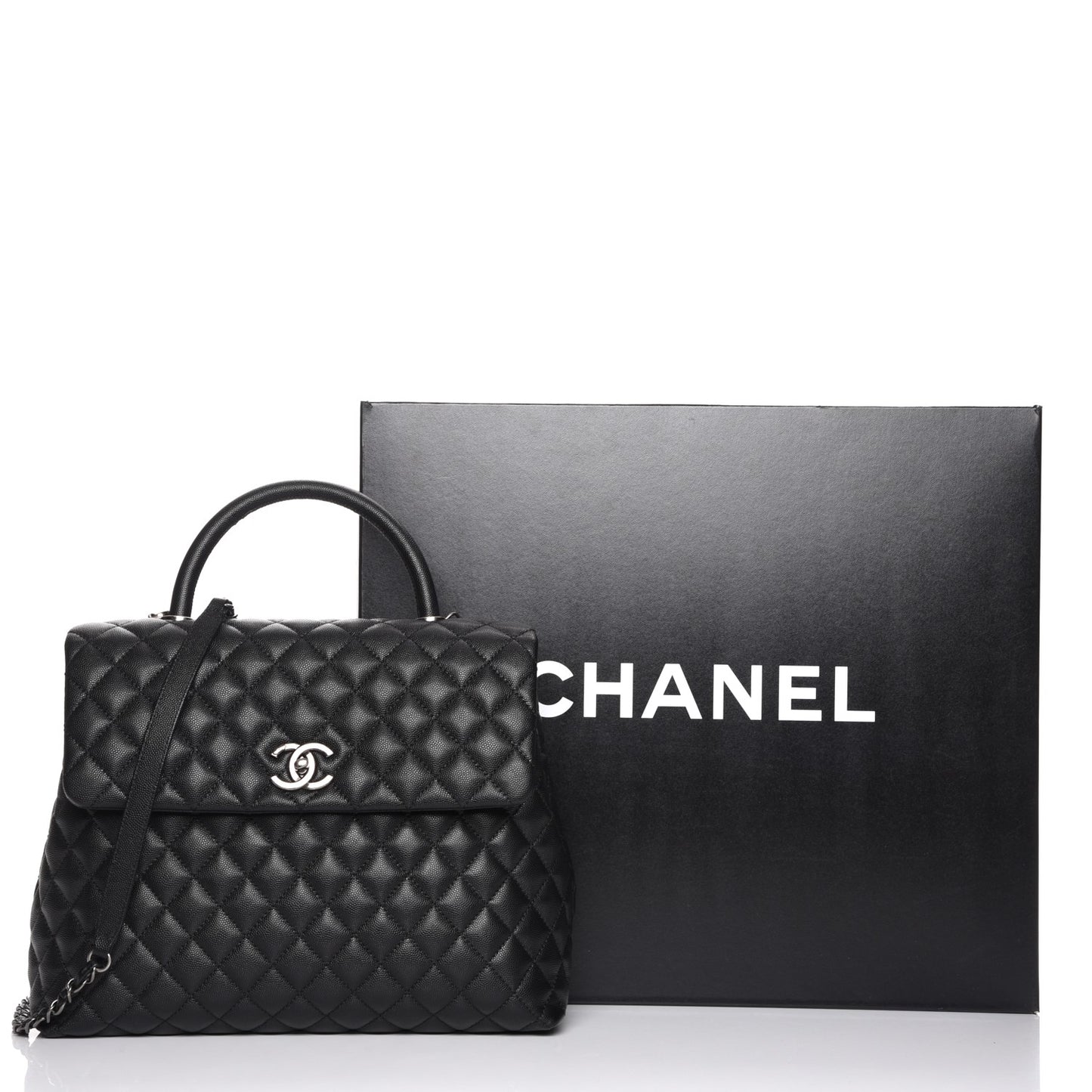 Caviar Quilted Large Coco Handle Flap Black