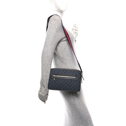 Gucci GG Supreme Monogram Calfskin Web Medium Crossbody Bag Black Grey 2 of 10