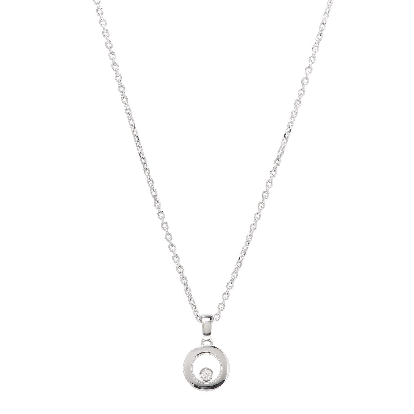 18K White Gold Happy Diamonds 1 Floating Diamonds Round Pendant Necklace