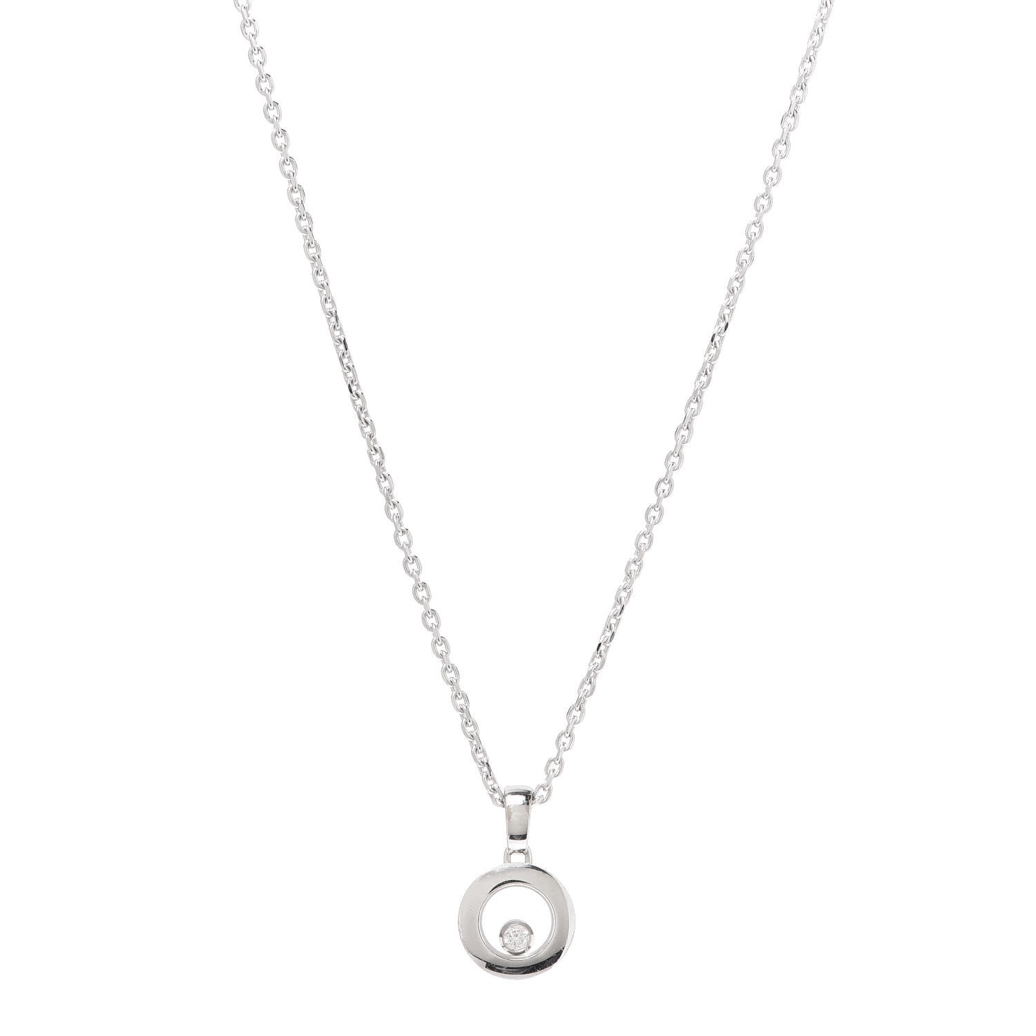 Chopard 18K White Gold Happy Diamonds 1 Floating Diamonds Round Pendant Necklace 1 of 5