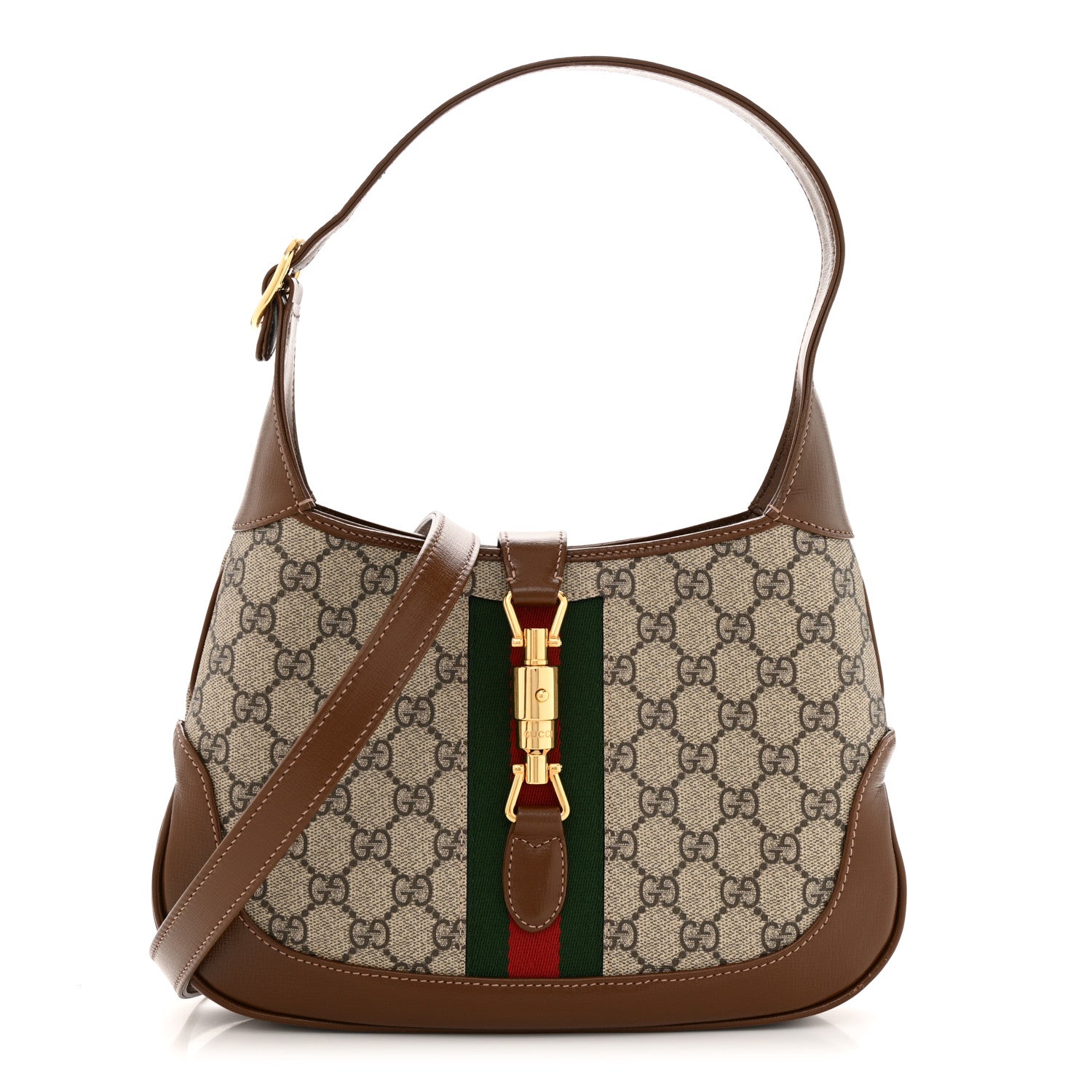 Gucci GG Supreme Monogram Azalea Calfskin Web Small Jackie 1961 Hobo Beige Ebony Brown Sugar 1 of 13