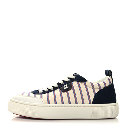 Christian Louboutin Toile Calfskin Simplerui Stripe Flat Sneakers 38.5 White Blue 1 of 8