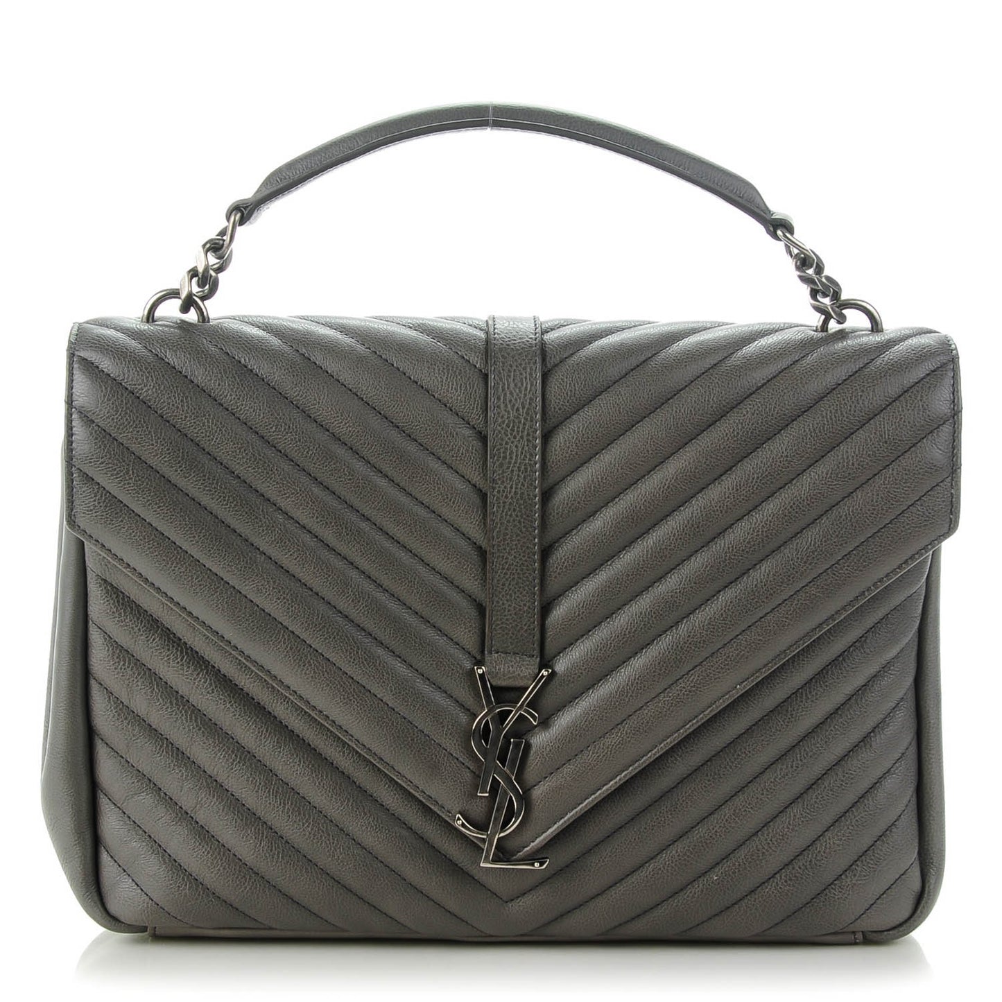 Calfskin Matelasse Chevron Monogram Large College Satchel Dark Anthracite
