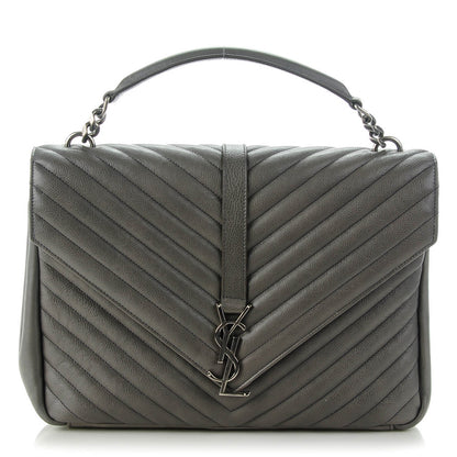 Saint Laurent Calfskin Matelasse Chevron Monogram Large College Satchel Dark Anthracite 1 of 8