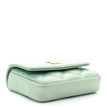 Chanel Iridescent Caviar Quilted Pearl On Top Coin Purse With Chain Light Green 4 of 11