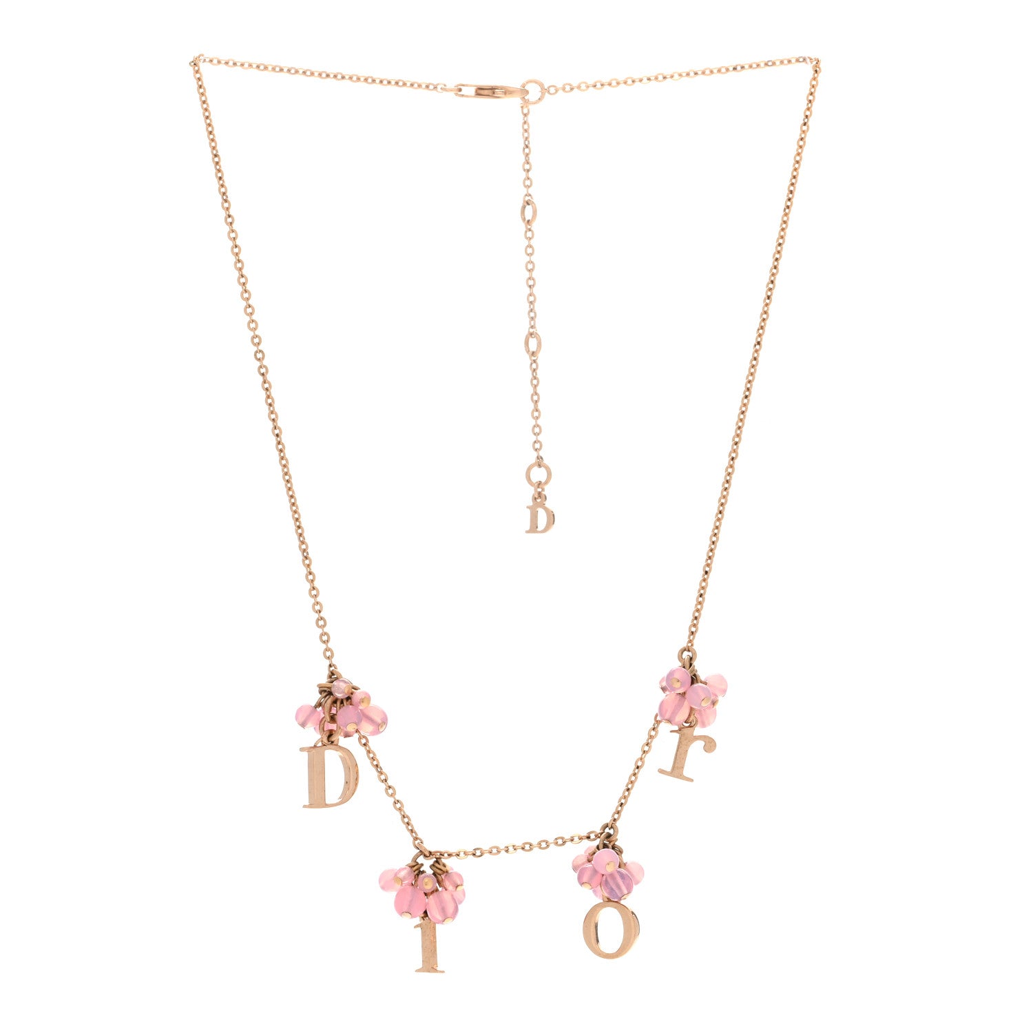 Christian Dior Beaded Logo Charm Necklace Gold Pink 3 of 6
