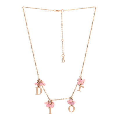 Christian Dior Beaded Logo Charm Necklace Gold Pink 3 of 6