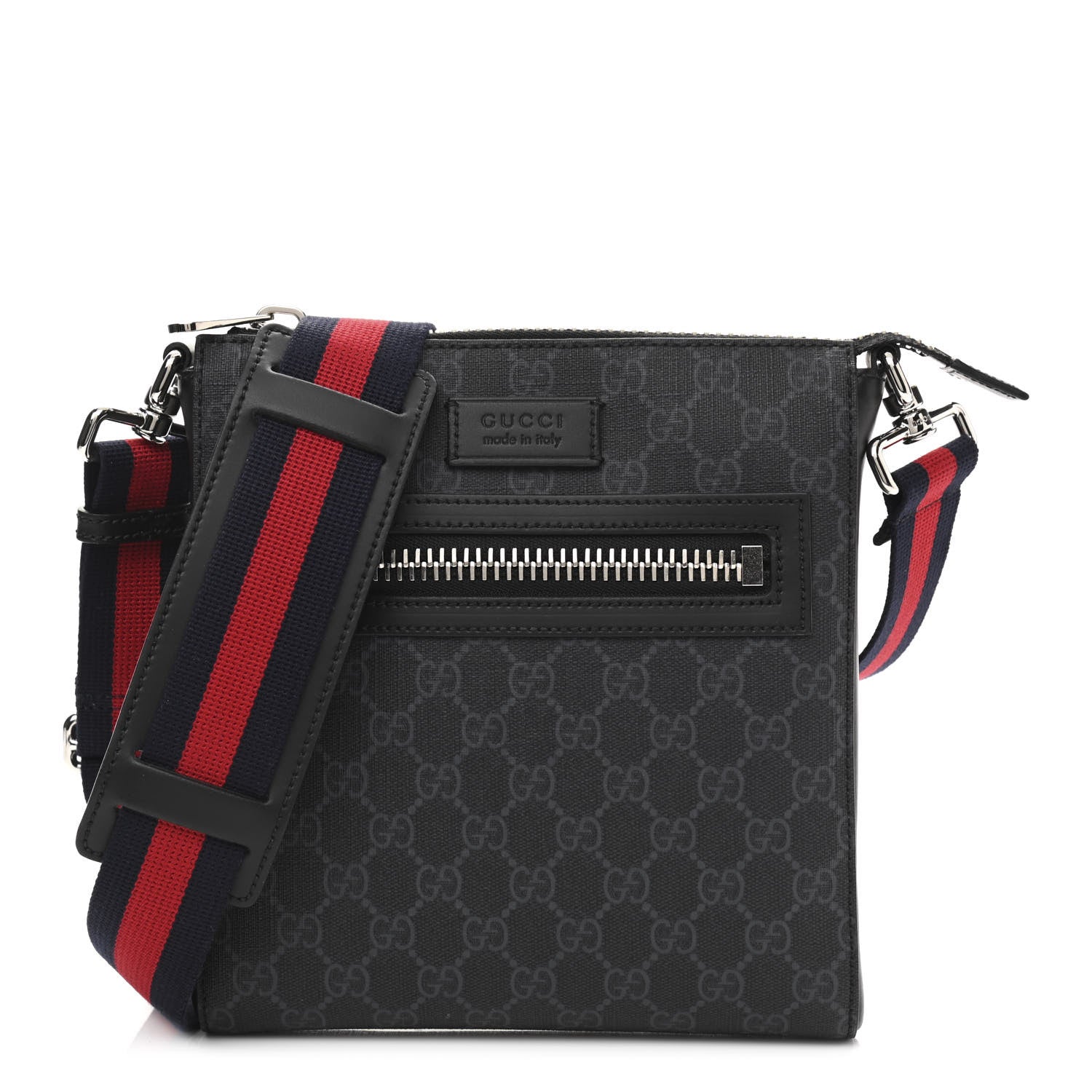 Gucci GG Supreme Monogram Web Small Flat Messenger Bag Black Grey 1 of 10