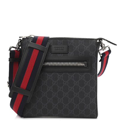 Gucci GG Supreme Monogram Web Small Flat Messenger Bag Black Grey 1 of 10
