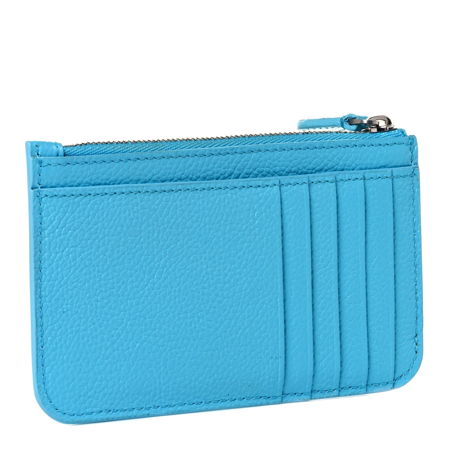Grained Calfskin Logo Large Cash Long Coin Card Holder Azur White