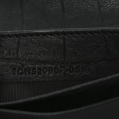Saint Laurent Calfskin Crocodile Embossed Monogram Monochrome Business Card Holder Black 8 of 9
