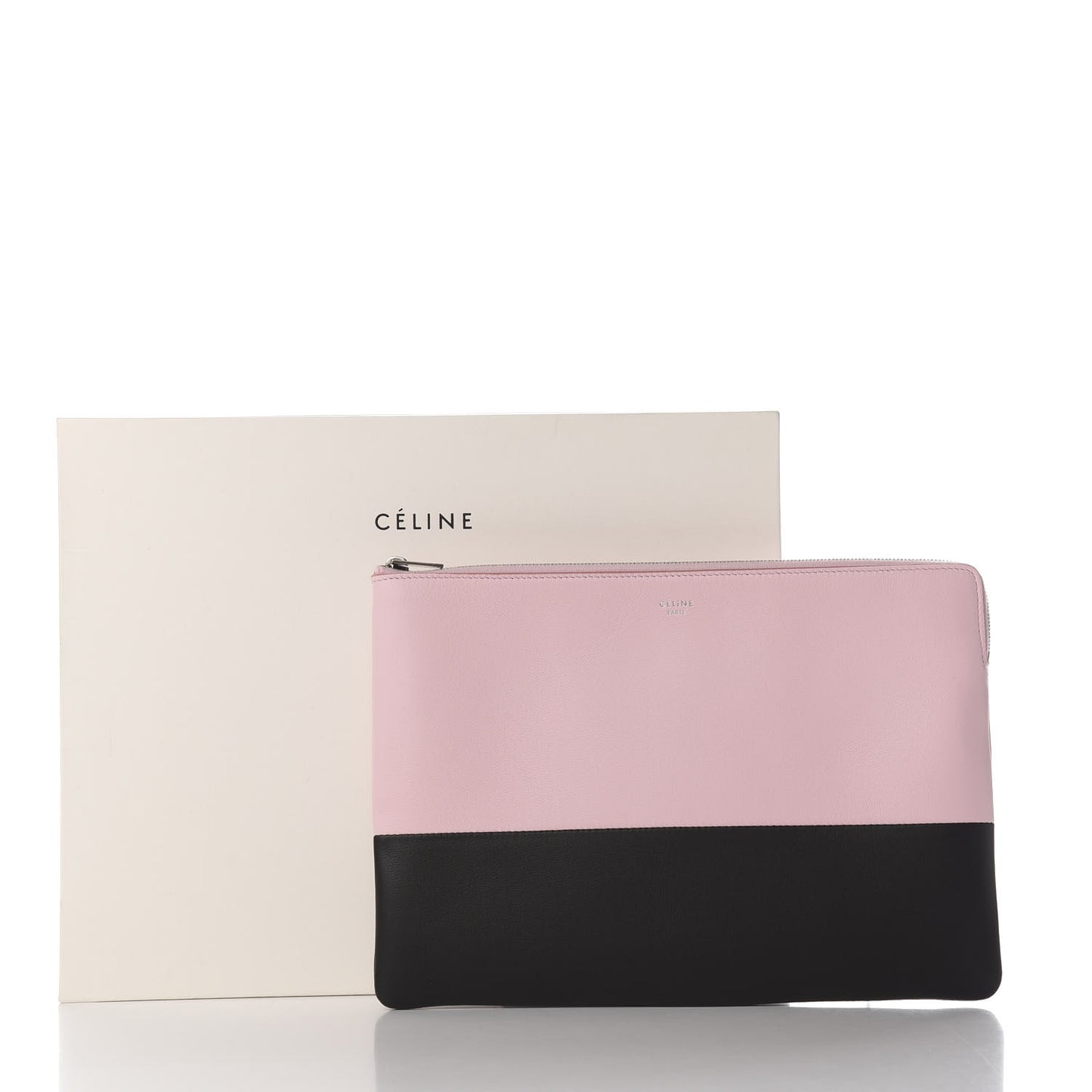 Lambskin Bi-Color Solo Clutch Pouch Pale Pink Espresso