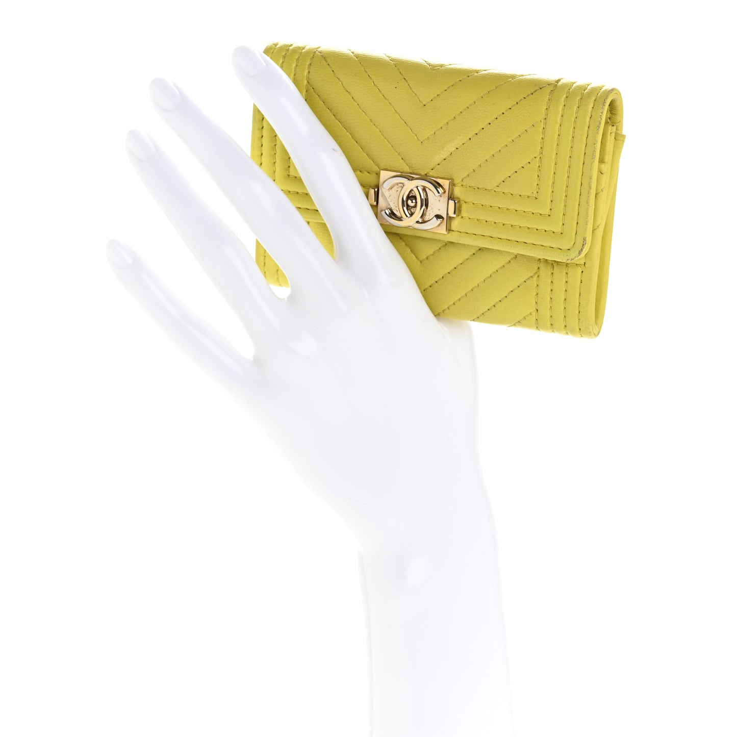 Lambskin Chevron Quilted Boy Flap Card Holder Yellow