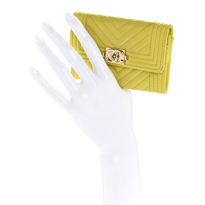 Chanel Lambskin Chevron Quilted Boy Flap Card Holder Yellow 3 of 16