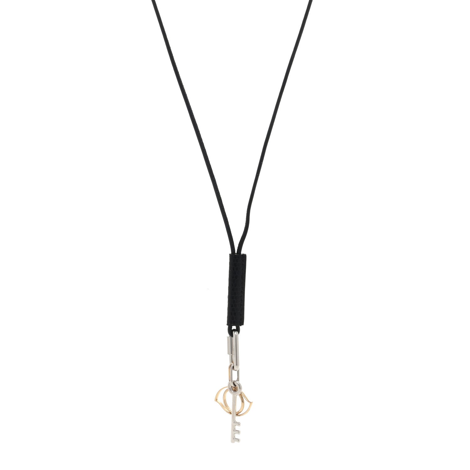 Hermes Lizard Palladium Permabrass Curiosite Pendant Necklace Black 1 of 3