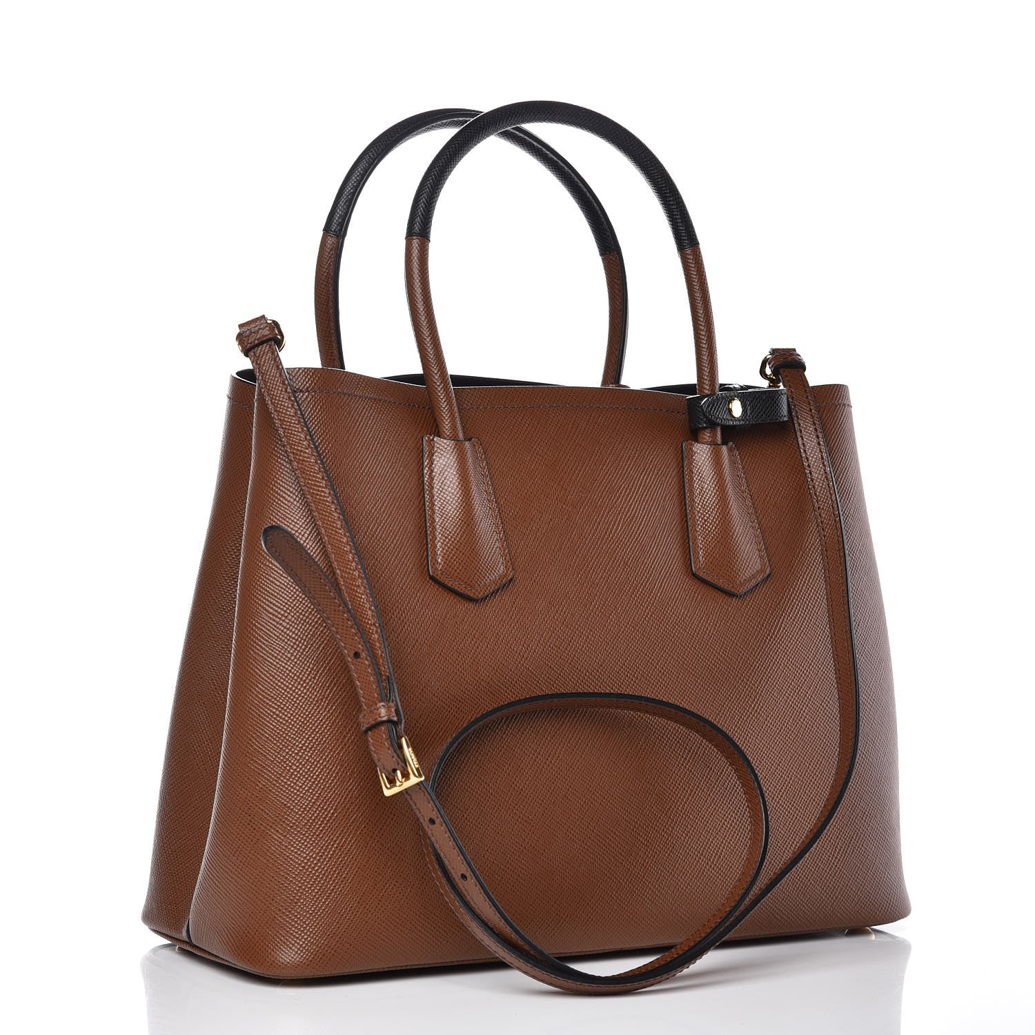 Prada Saffiano Cuir Medium Bi-Color Double Bag Palissandro Black 3 of 8