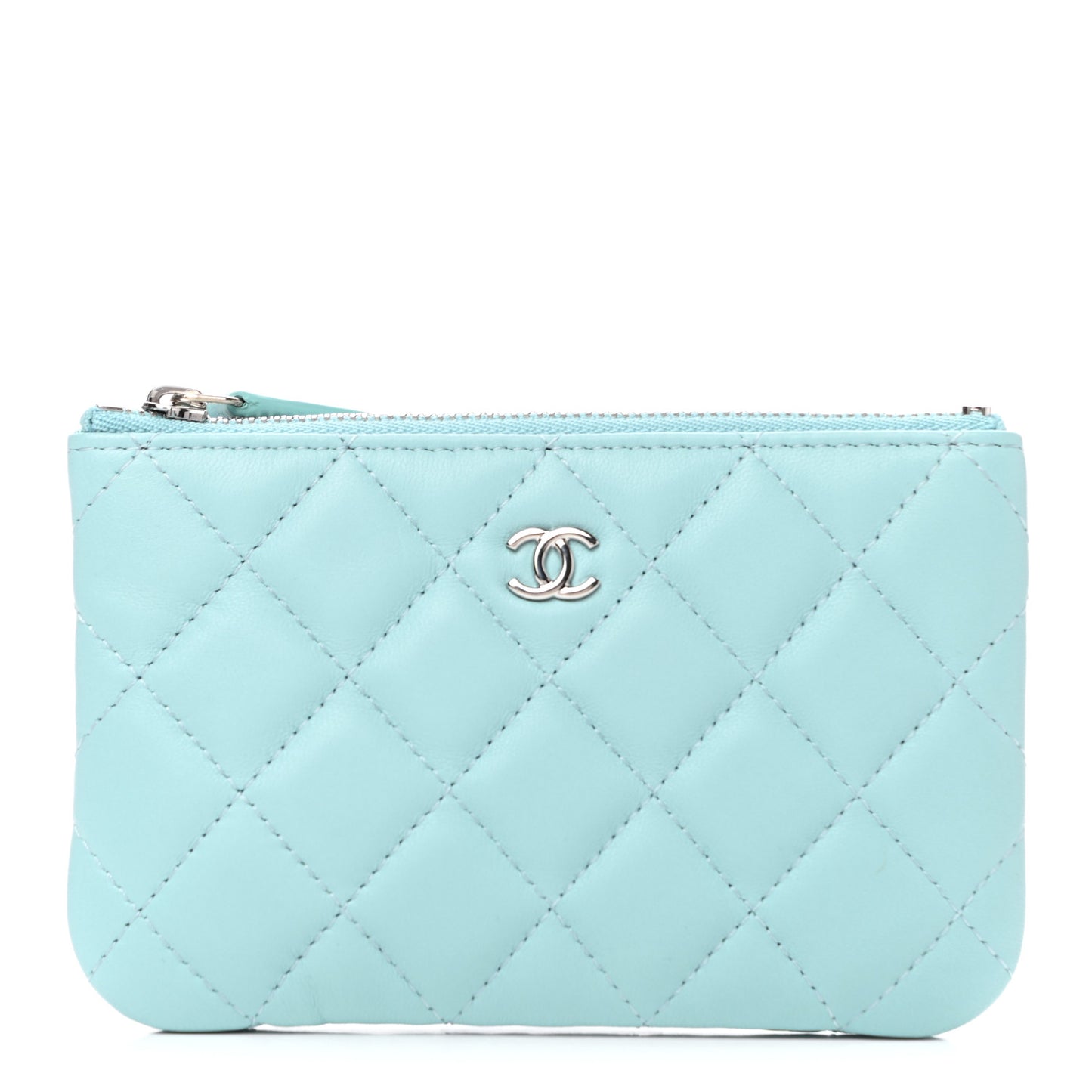 Lambskin Quilted Small Cosmetic Case Light Blue
