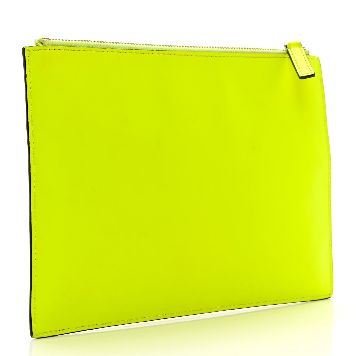 Calfskin Large VLogo Flat Zip Pouch Lime White