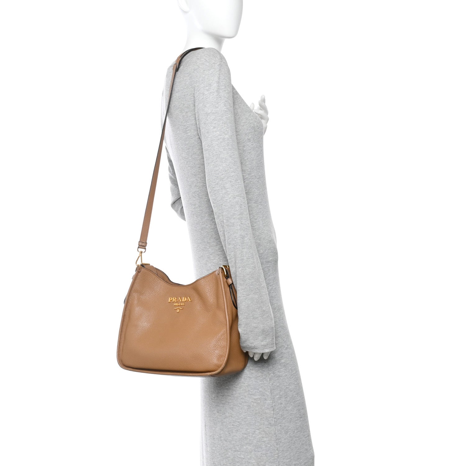 Prada Vitello Daino Hobo Messenger Bag Caramel 2 of 9