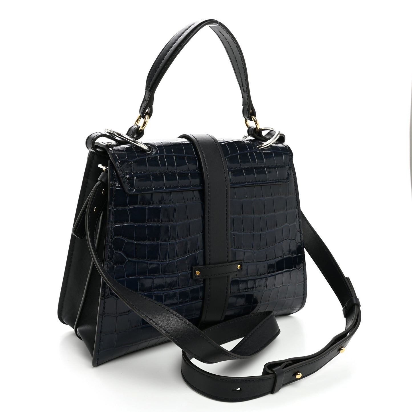 Calfskin Crocodile Embossed Medium Aby Day Shoulder Bag Full Blue