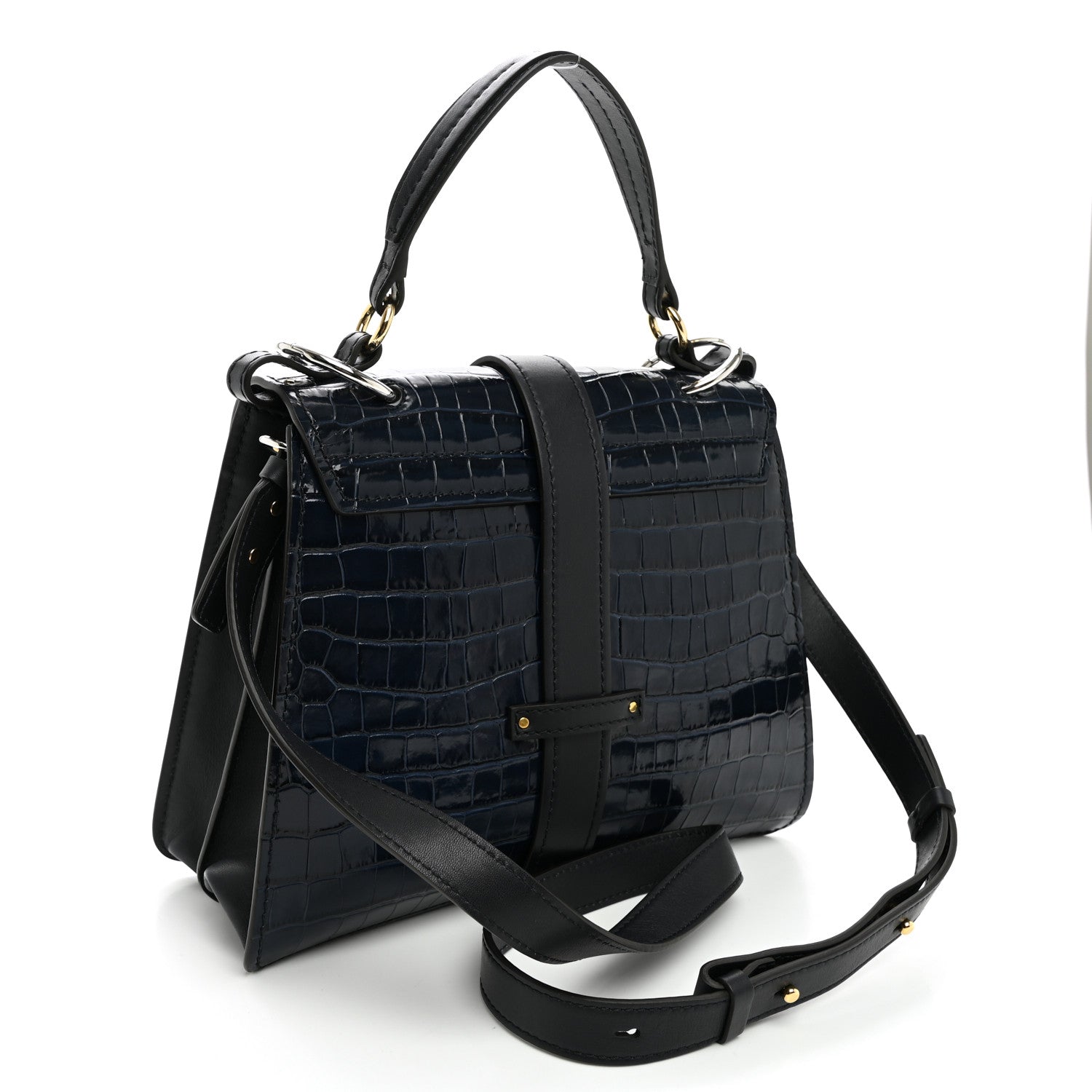 Chloe Calfskin Crocodile Embossed Medium Aby Day Shoulder Bag Full Blue 3 of 9