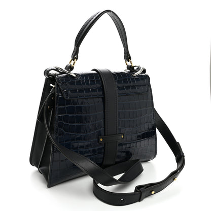 Chloe Calfskin Crocodile Embossed Medium Aby Day Shoulder Bag Full Blue 3 of 9
