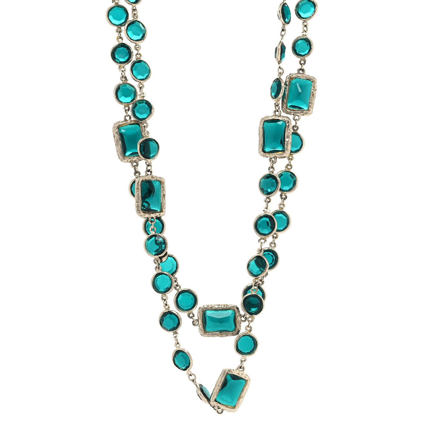 Swarovski Crystal Chicklet Sautoir Necklace Gold Green