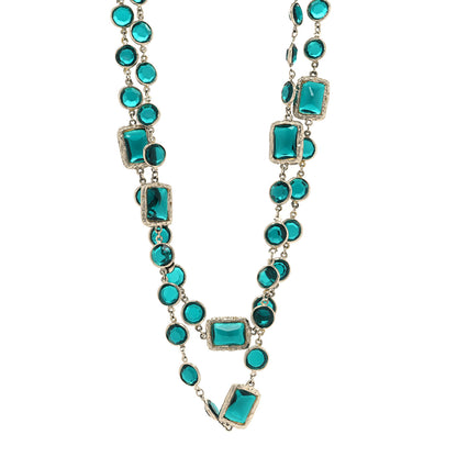 Chanel Swarovski Crystal Chicklet Sautoir Necklace Gold Green 1 of 4