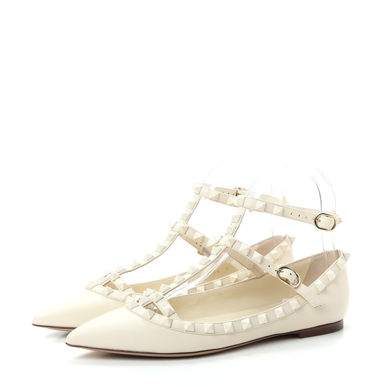 Valentino Garavani Calfskin Lacquered Monochrome Rockstud Cage Ballerina Flats 36 Avorio 3 of 11
